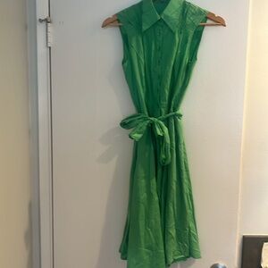 Vintage Lime Green Tie-Waist Midi Dress Size XS